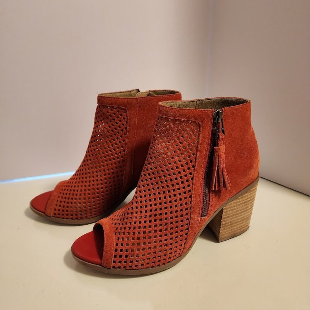 Sole Society Orange Open Toe Suede Booties